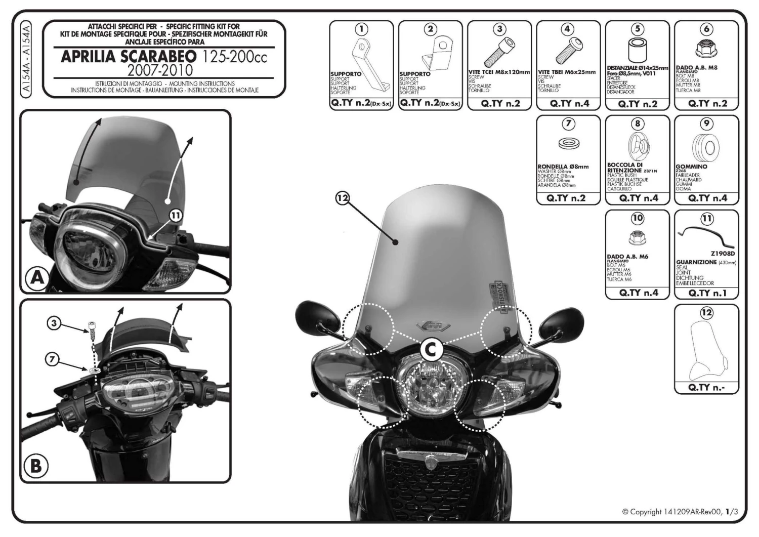 Givi 154A Windshield For Aprilia Scarabeo 200 (2007-2011) 2 Givi 154A Windshield For Aprilia Scarabeo 200 (2007-2011) - Image 2