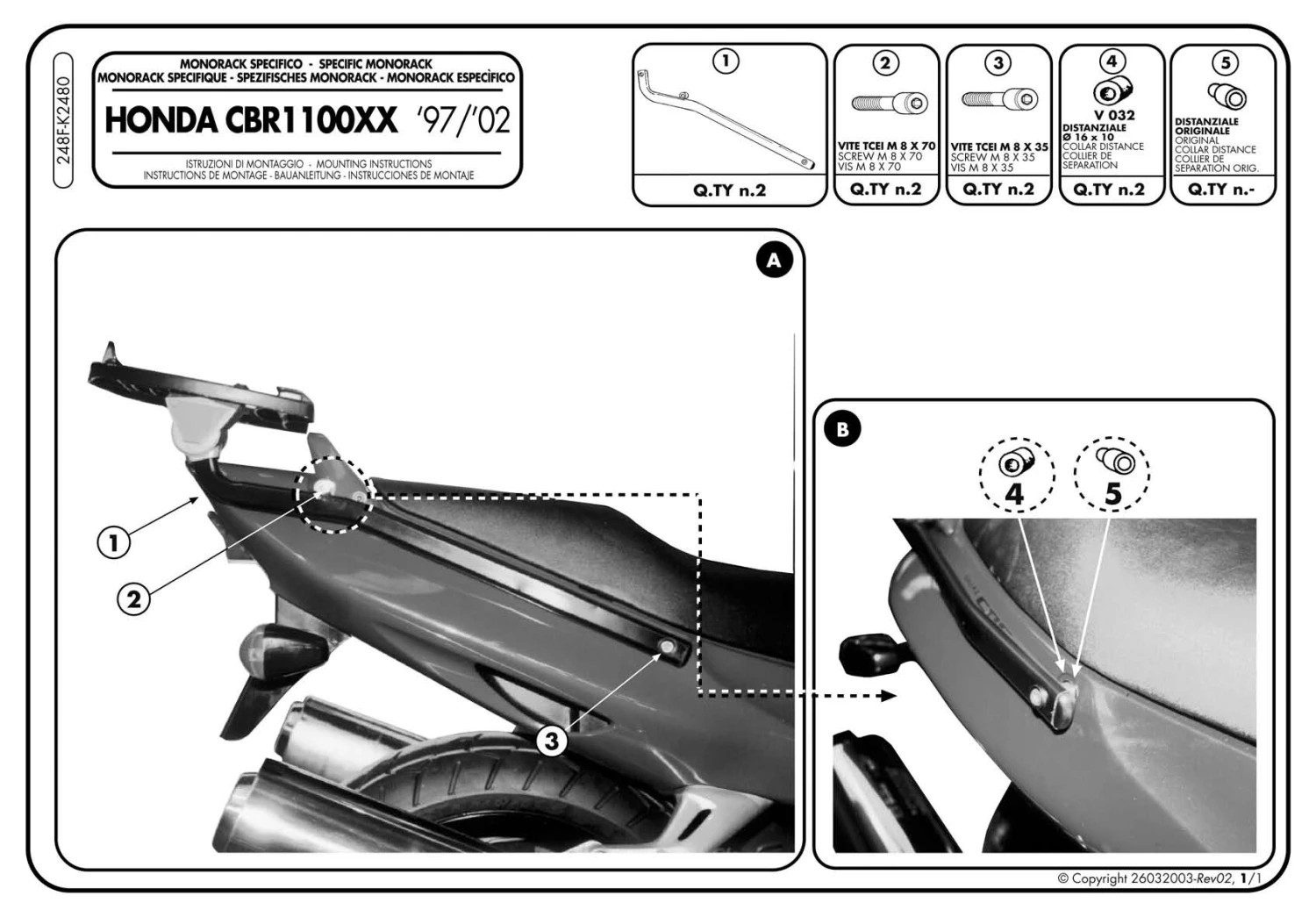 Givi 248F Monorack Sidearms For Honda CBR1100XX '97-'03 2 Givi 248F Monorack Sidearms For Honda CBR1100XX '97-'03 - Image 2