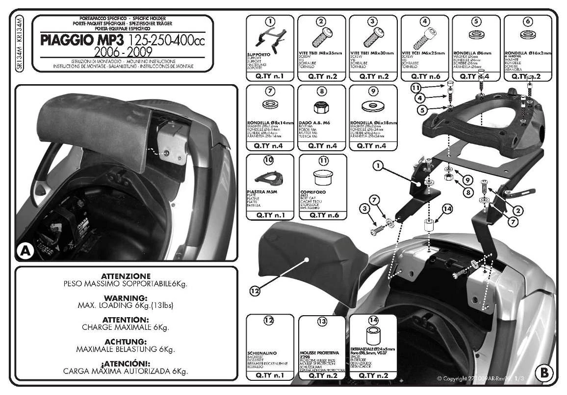 Givi SR134M Specific Rack For For Piaggio MP3 250 & 400 2 Givi SR134M Specific Rack For For Piaggio MP3 250 & 400 - Image 2