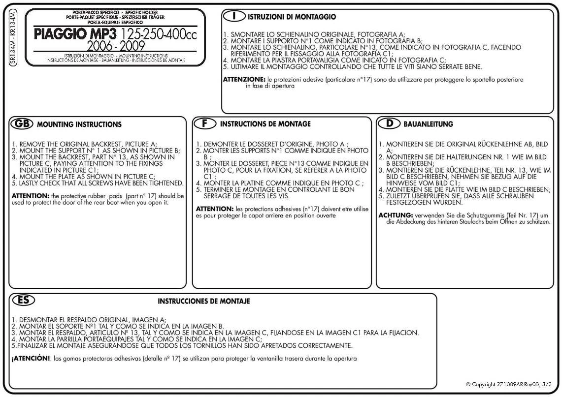 Givi SR134M Specific Rack For For Piaggio MP3 250 & 400 4 Givi SR134M Specific Rack For For Piaggio MP3 250 & 400 - Image 4