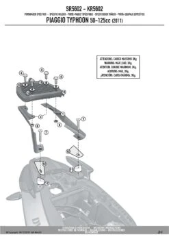 Givi SR5602 Specific Rack For Piaggio Typhoon 50 & 125 (2011-2012) -MotorVision Store GVSR5602 fi 3