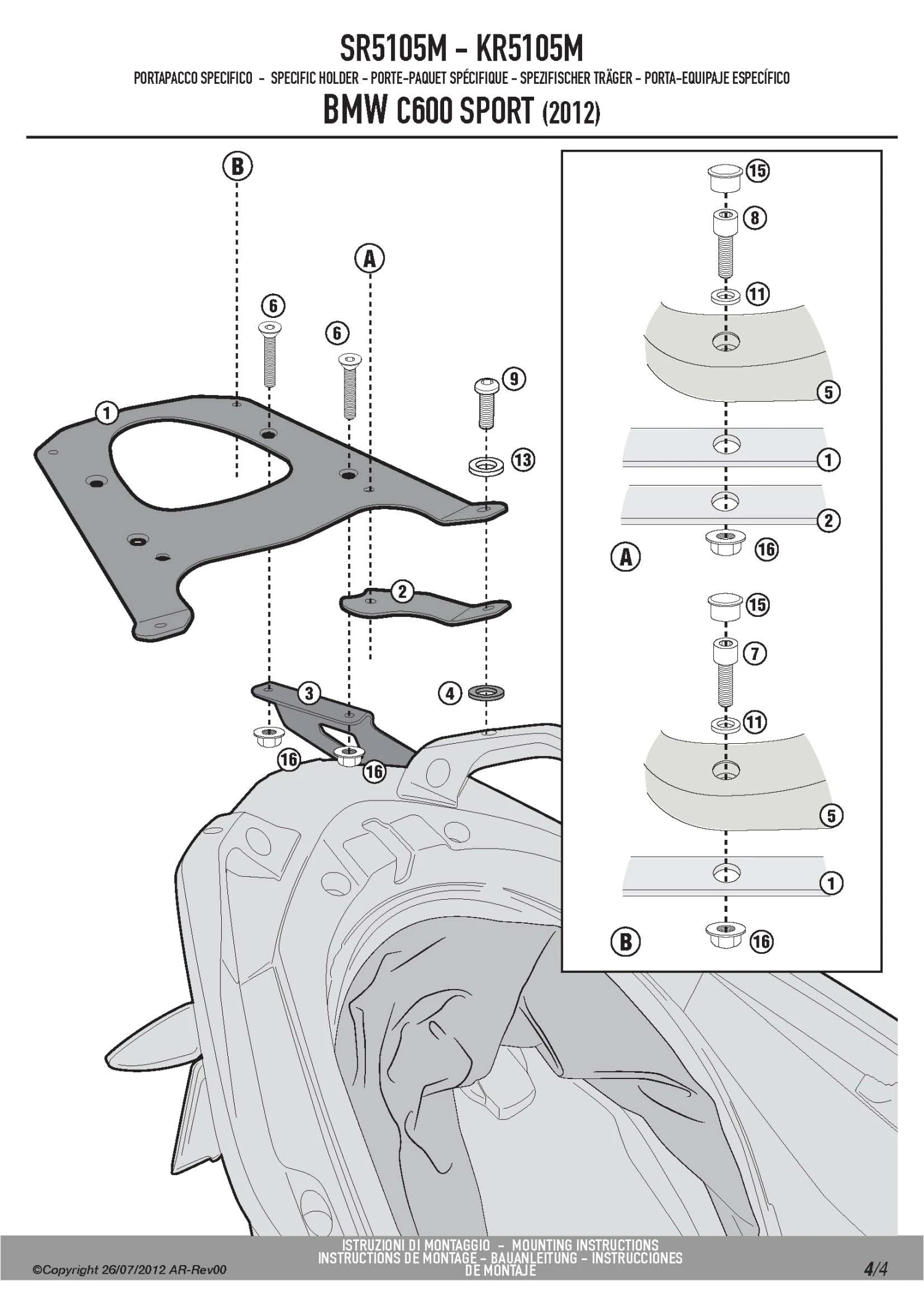 Givi SR5105M Monolock Top Case Rack For BMW C600 Sport (2012-2015) 5 Givi SR5105M Monolock Top Case Rack For BMW C600 Sport (2012-2015) - Image 5