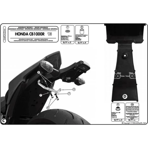 Givi 266FZ Monorack Sidearms For Honda CB1000R (2008-2017) 3 Givi 266FZ Monorack Sidearms For Honda CB1000R (2008-2017) - Image 3