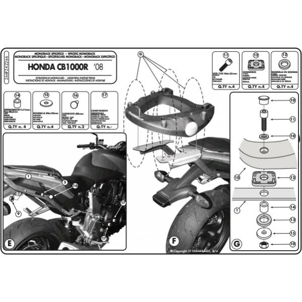 Givi 266FZ Monorack Sidearms For Honda CB1000R (2008-2017) 4 Givi 266FZ Monorack Sidearms For Honda CB1000R (2008-2017) - Image 4