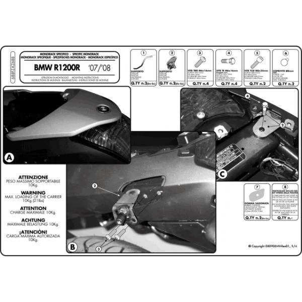 Givi 688FZ Monorack Sidearms For BMW R1200R '06-'10 2 Givi 688FZ Monorack Sidearms For BMW R1200R '06-'10 - Image 2