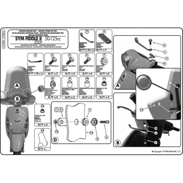 Givi A293A Windshield Fitting Kit For Fiddle II 50-125 '09-'10 2 Givi A293A Windshield Fitting Kit For Fiddle II 50-125 '09-'10 - Image 2