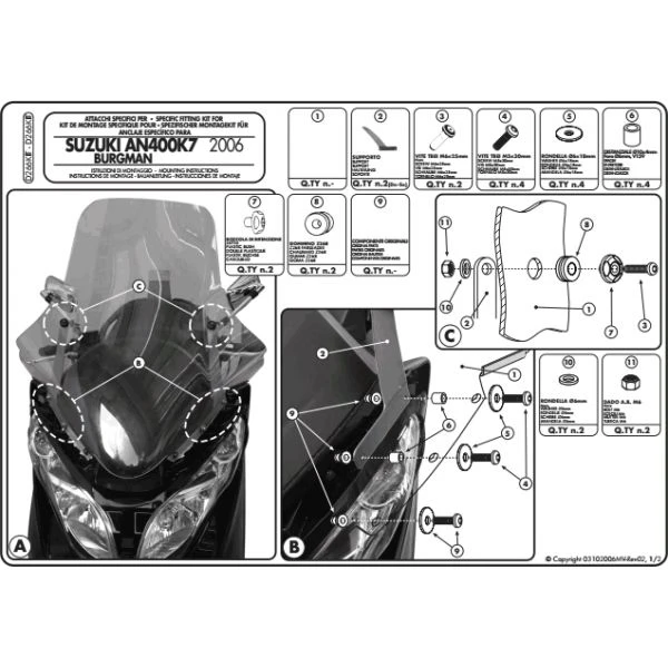 Givi D266Kit Windshield Fitting Kit For Suzuki AN400 '07-up 2 Givi D266Kit Windshield Fitting Kit For Suzuki AN400 '07-up - Image 2
